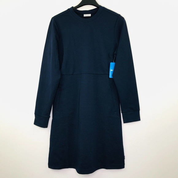 Columbia Women's Medium Dress Blue Firwood Ottoman Long Sleeve A-Line NWT AY2 - Picture 1 of 5